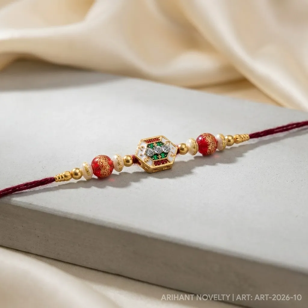 Festive Meenakari Hexagon – handmade Meenakari rakhi from Bikaner by Arihant Novelty