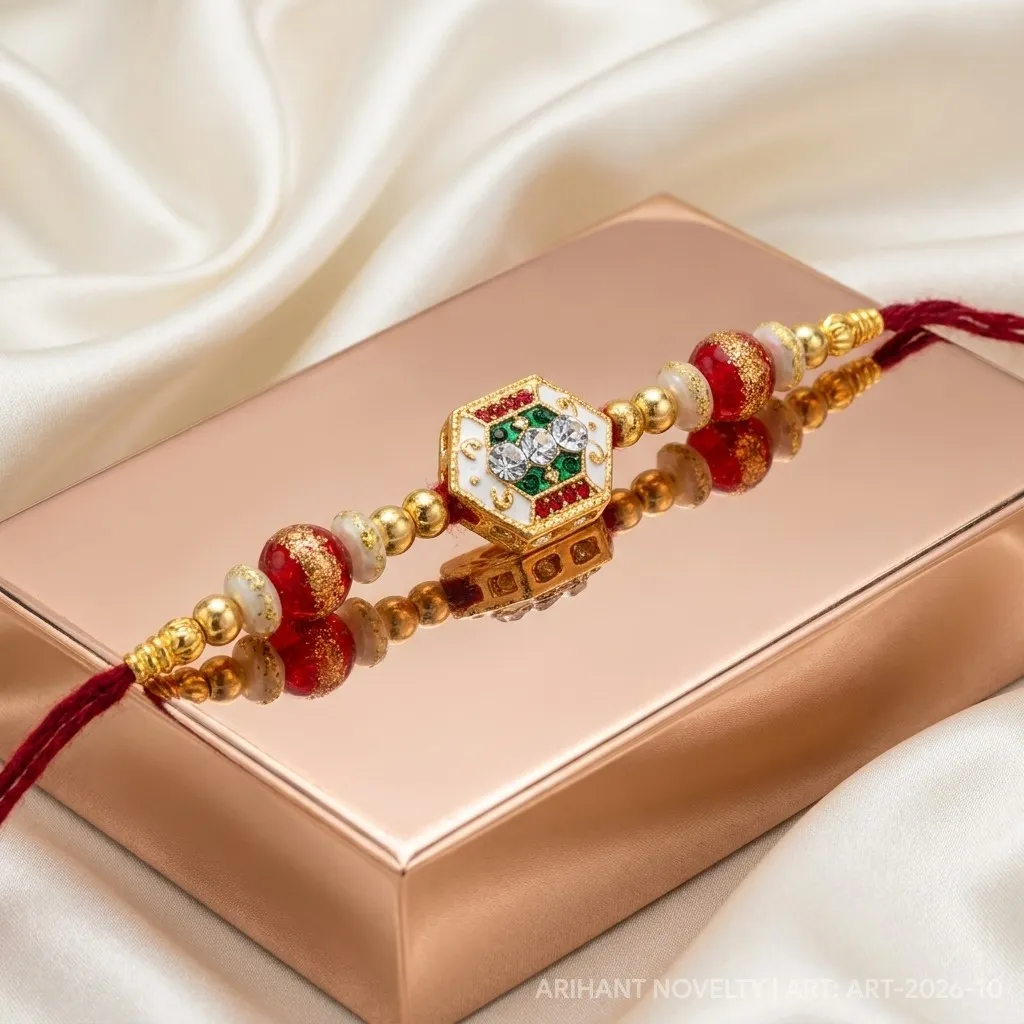 Festive Meenakari Hexagon – handmade Meenakari rakhi from Bikaner by Arihant Novelty