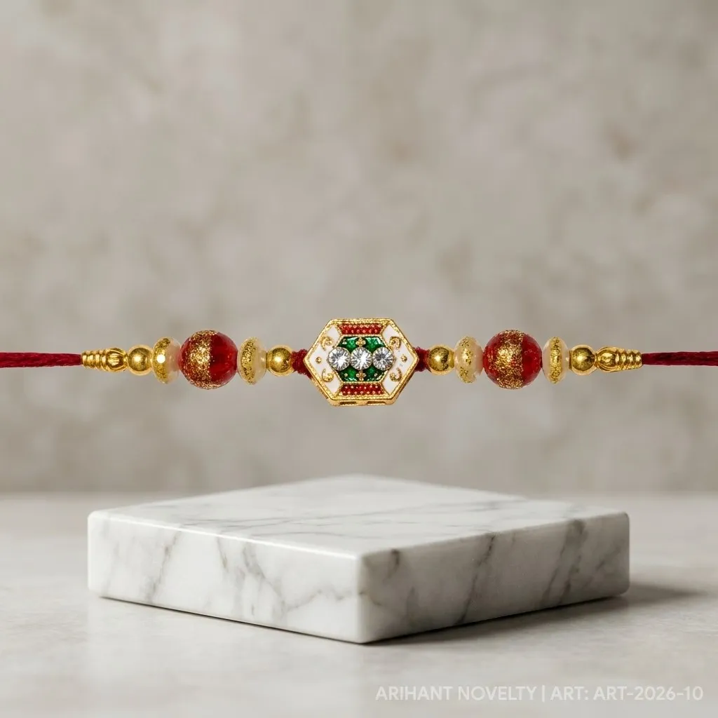 Festive Meenakari Hexagon – handmade Meenakari rakhi from Bikaner by Arihant Novelty