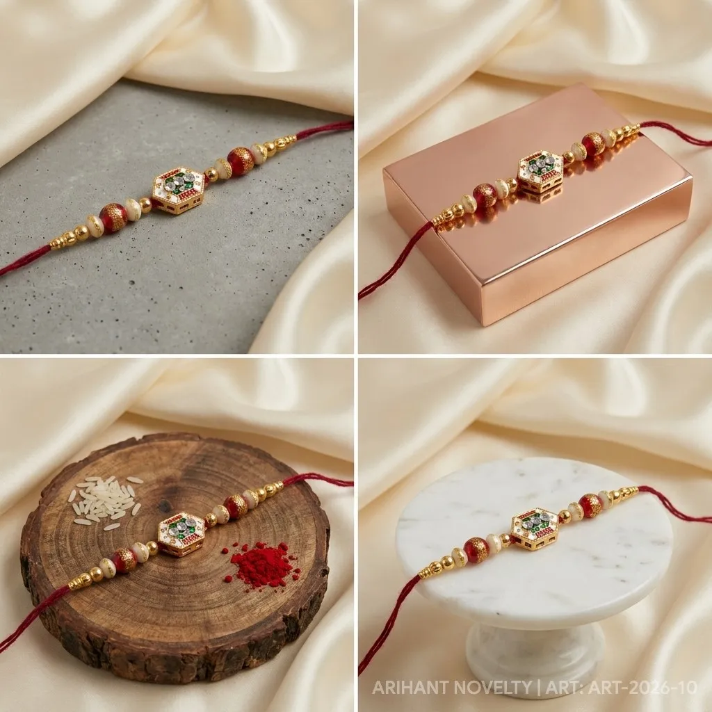 Festive Meenakari Hexagon – handmade Meenakari rakhi from Bikaner by Arihant Novelty