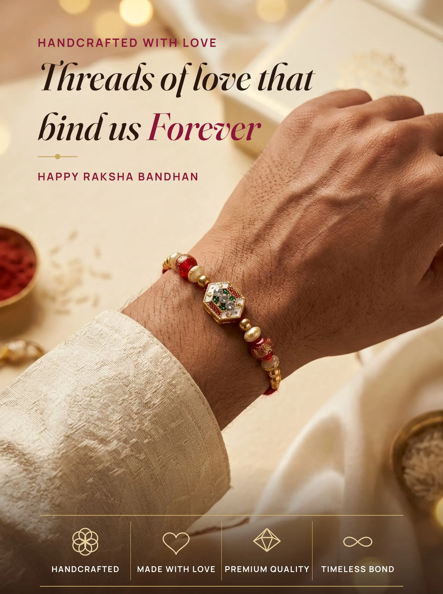 Festive Meenakari Hexagon – handmade Meenakari rakhi from Bikaner by Arihant Novelty