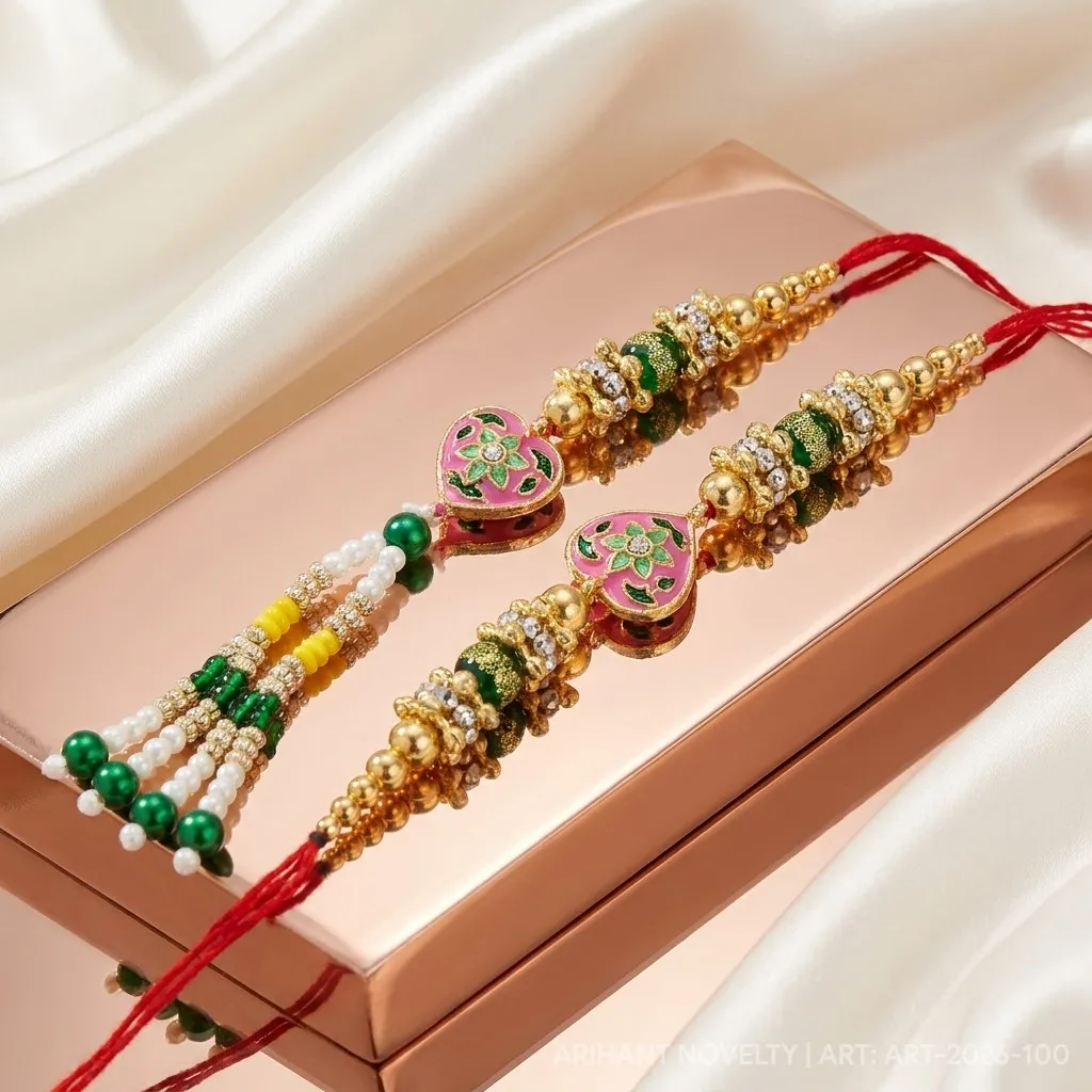 Pink Heart Meenakari Bhaiya-Bhabhi Set view 2