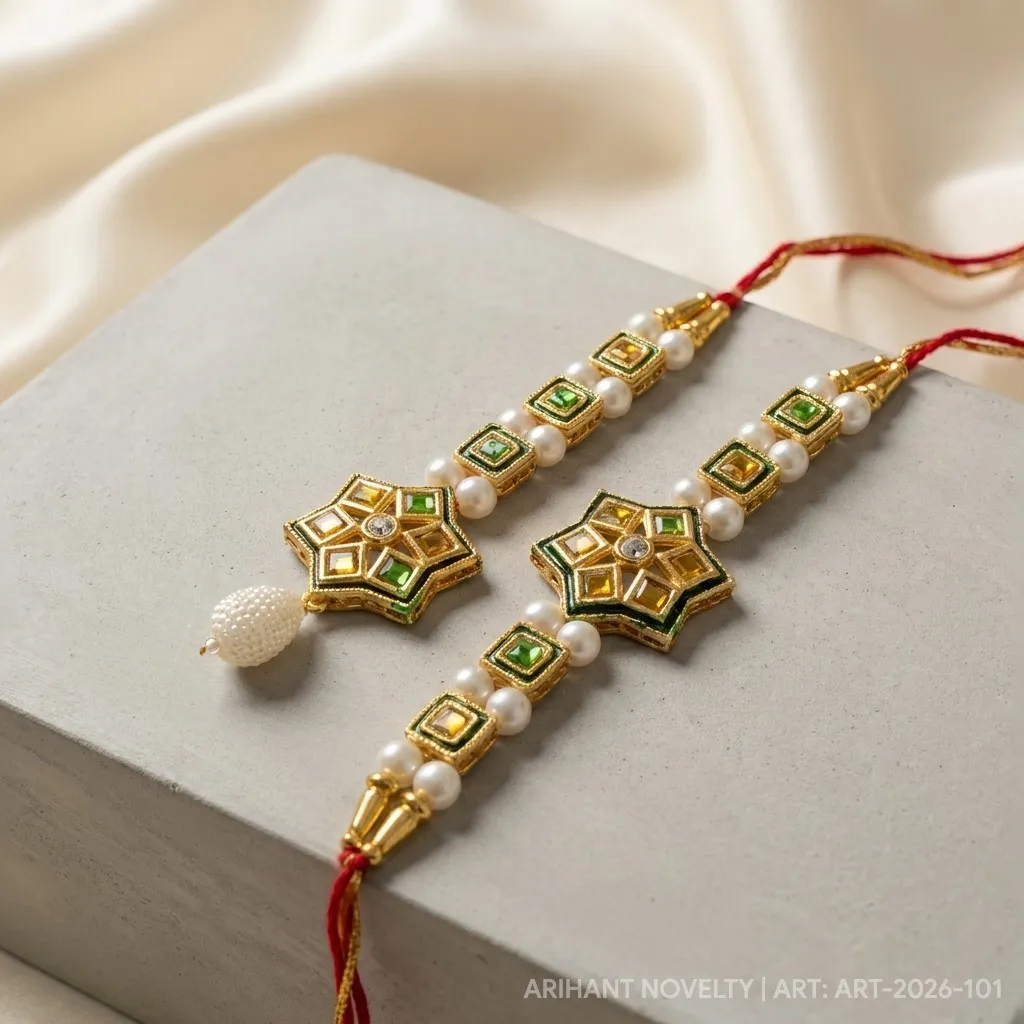 Kundan Star Bhaiya-Bhabhi Set – handmade Bhaiya-Bhabhi Set rakhi from Bikaner by Arihant Novelty