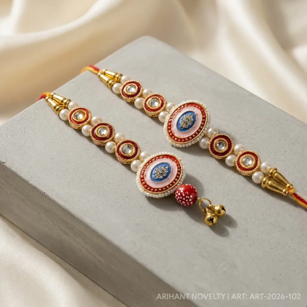 Red Circle Bhaiya-Bhabhi Set – handmade Bhaiya-Bhabhi Set rakhi from Bikaner by Arihant Novelty