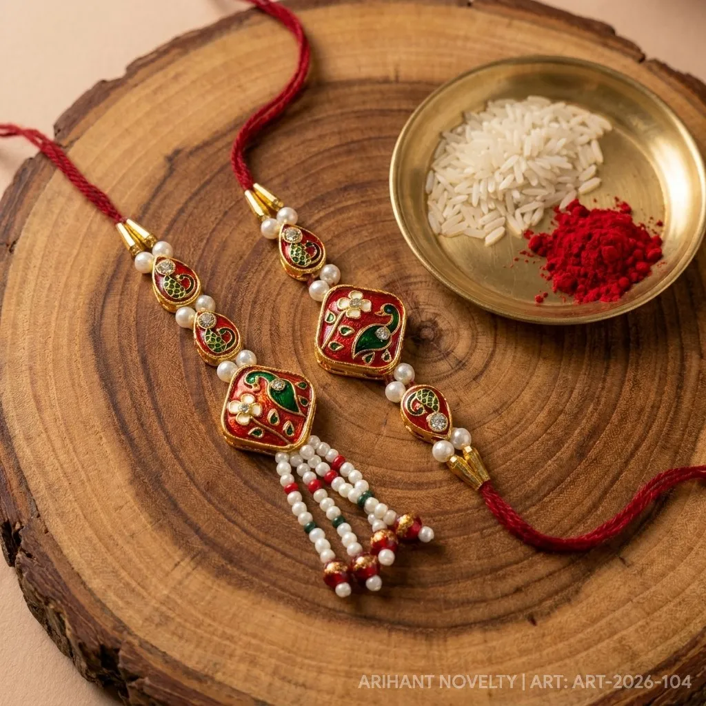 Red Meenakari Diamond Bhaiya-Bhabhi Set view 3