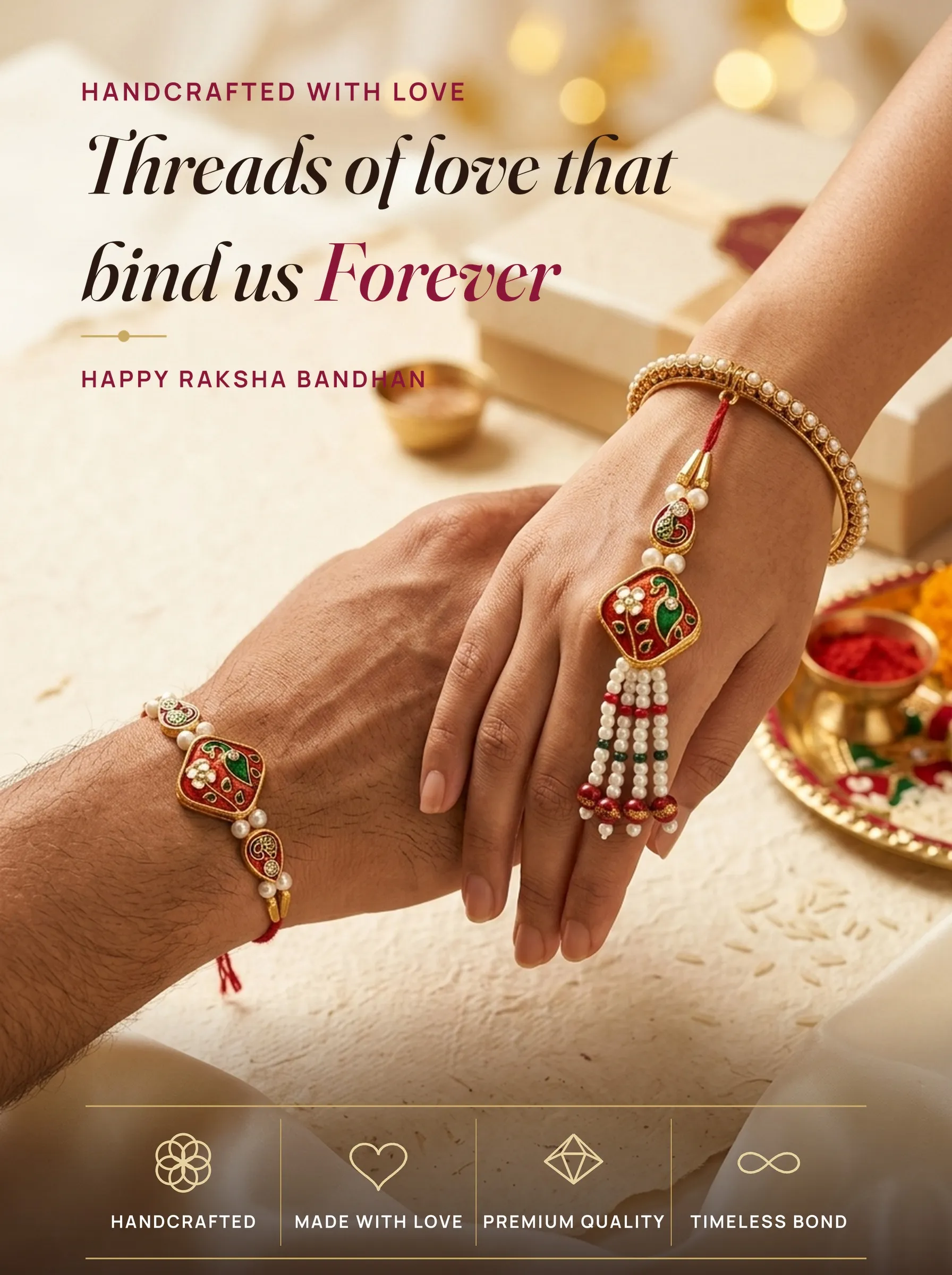 Red Meenakari Diamond Bhaiya-Bhabhi Set – handmade Bhaiya-Bhabhi Set rakhi from Bikaner by Arihant Novelty