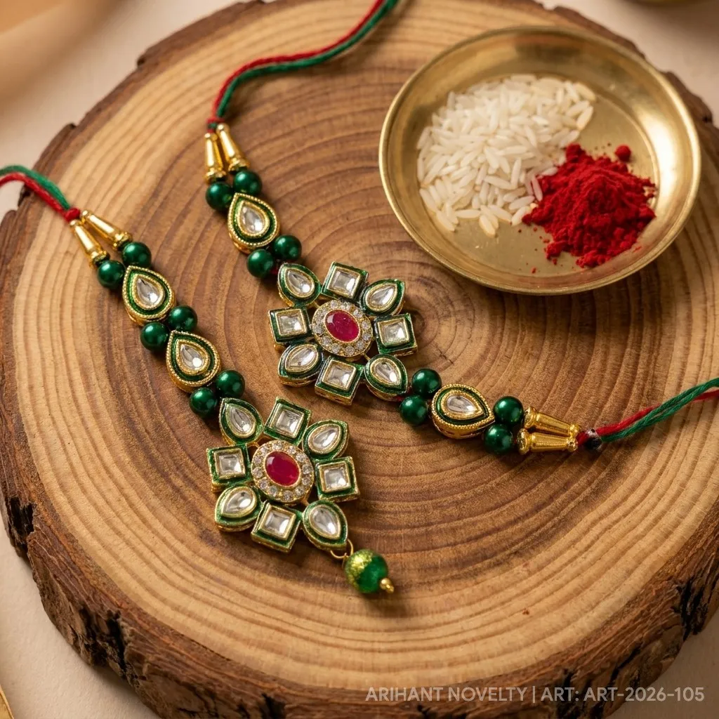 Green Kundan Flower Bhaiya-Bhabhi Set view 3