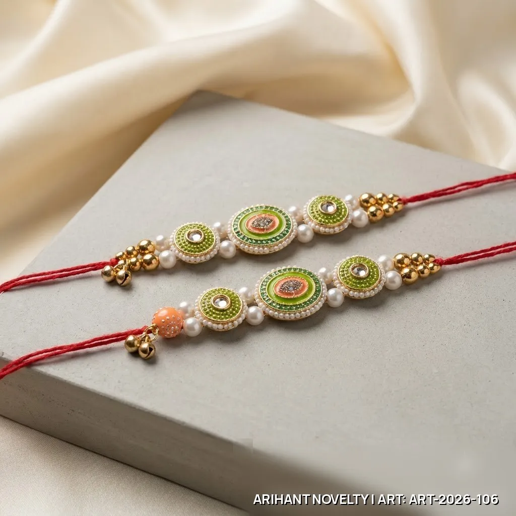 Green Kundan Oval Bhaiya-Bhabhi Set