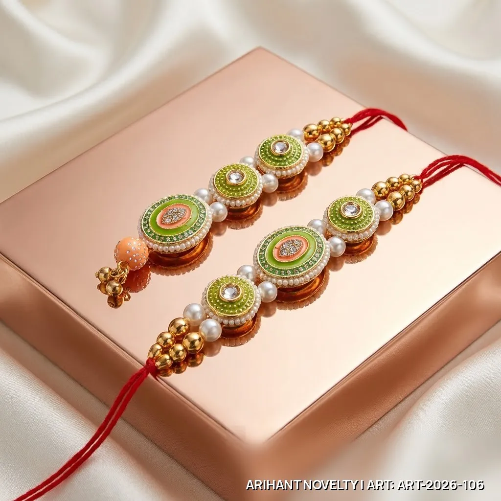 Green Kundan Oval Bhaiya-Bhabhi Set