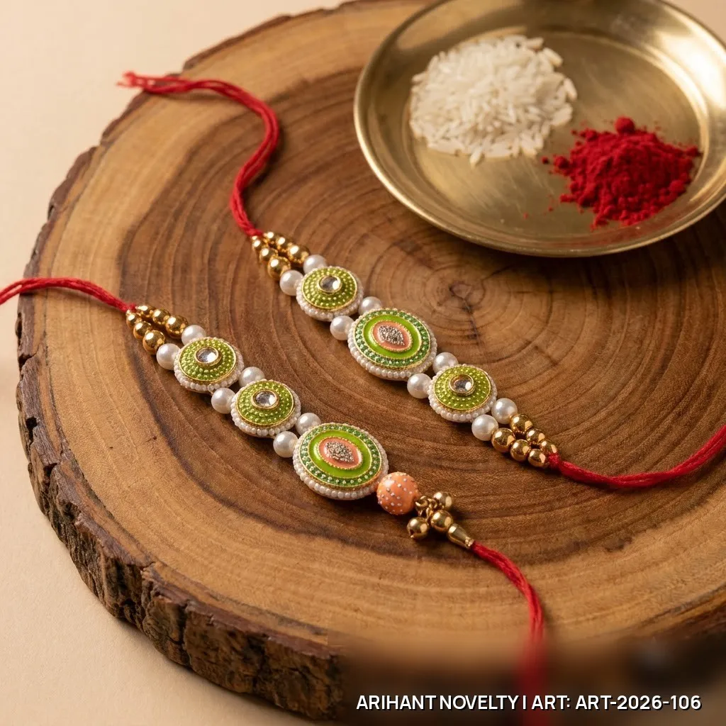 Green Kundan Oval Bhaiya-Bhabhi Set