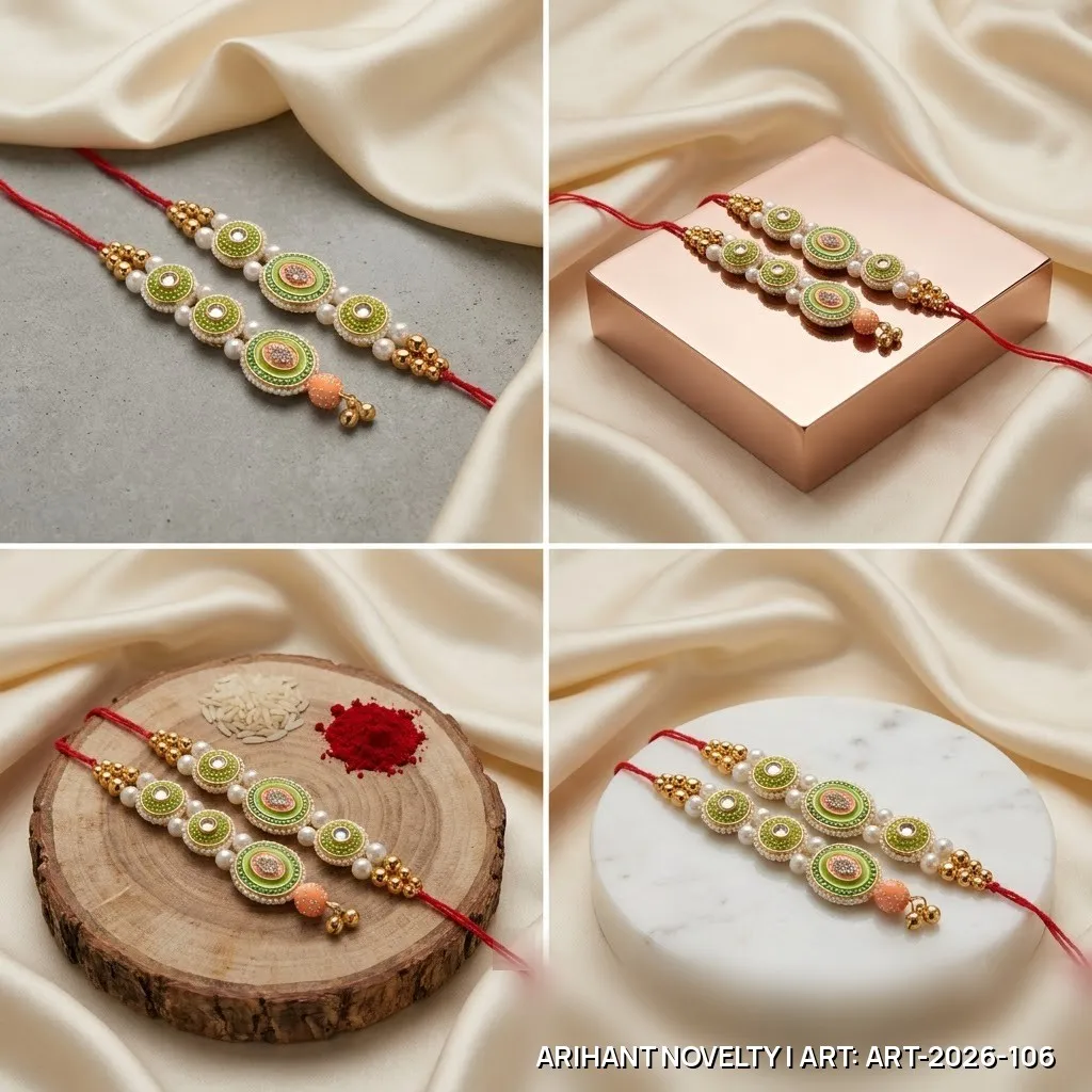 Green Kundan Oval Bhaiya-Bhabhi Set
