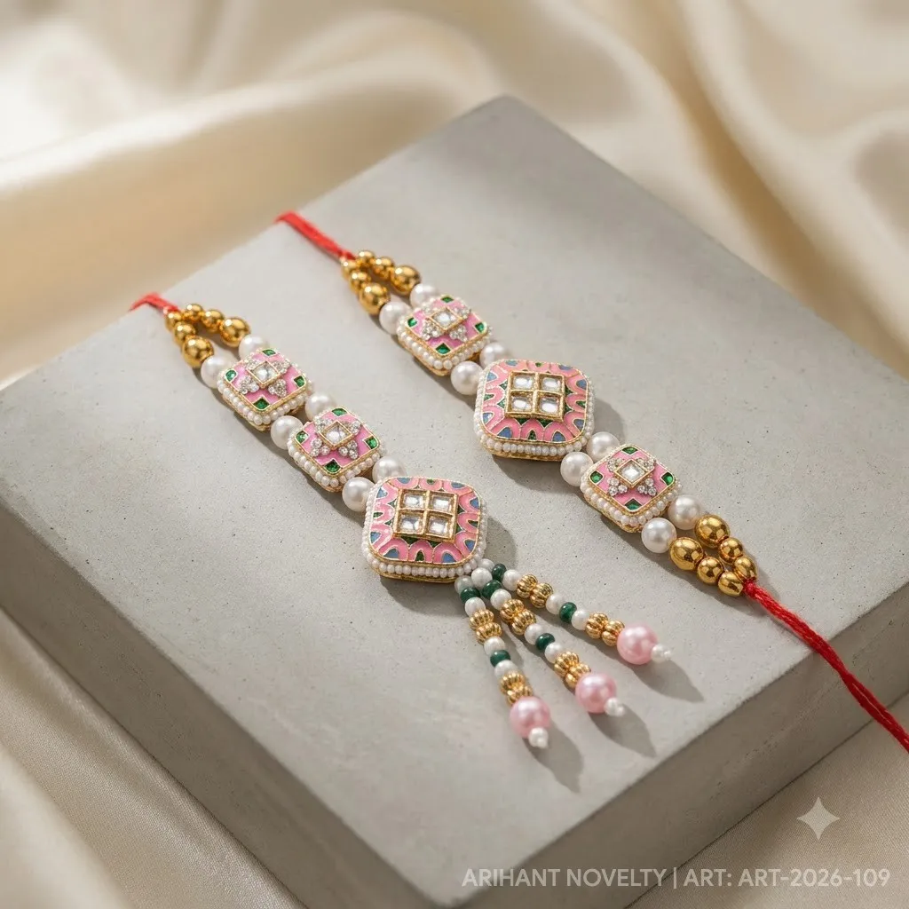 Pink Kundan Bhaiya-Bhabhi Set