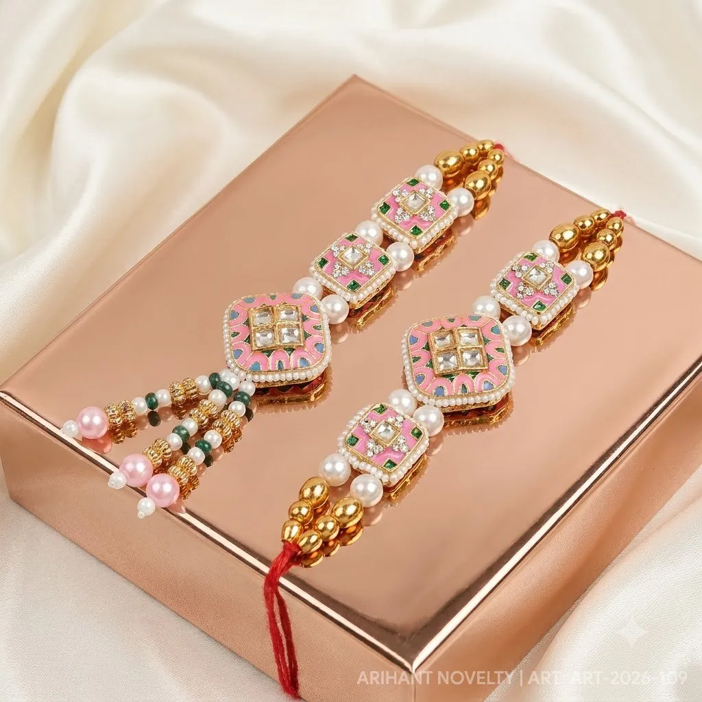 Pink Kundan Bhaiya-Bhabhi Set