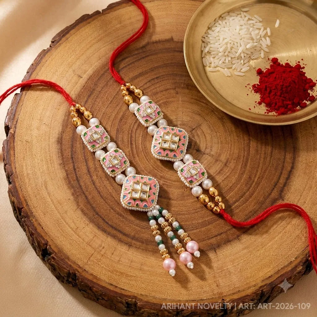Pink Kundan Bhaiya-Bhabhi Set
