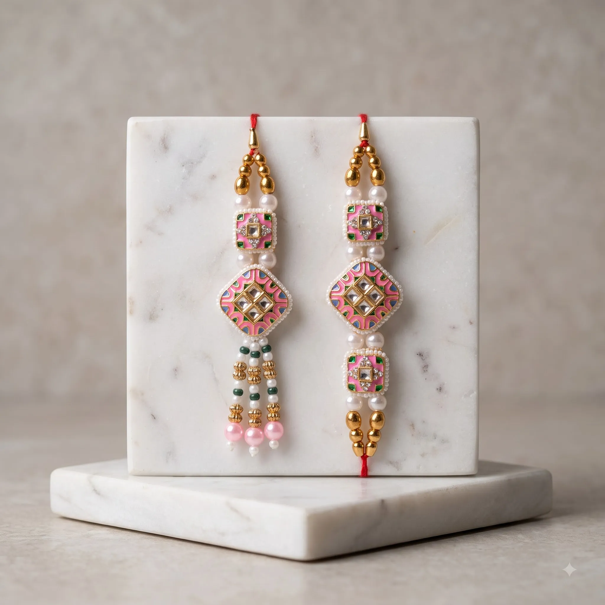 Pink Kundan Bhaiya-Bhabhi Set