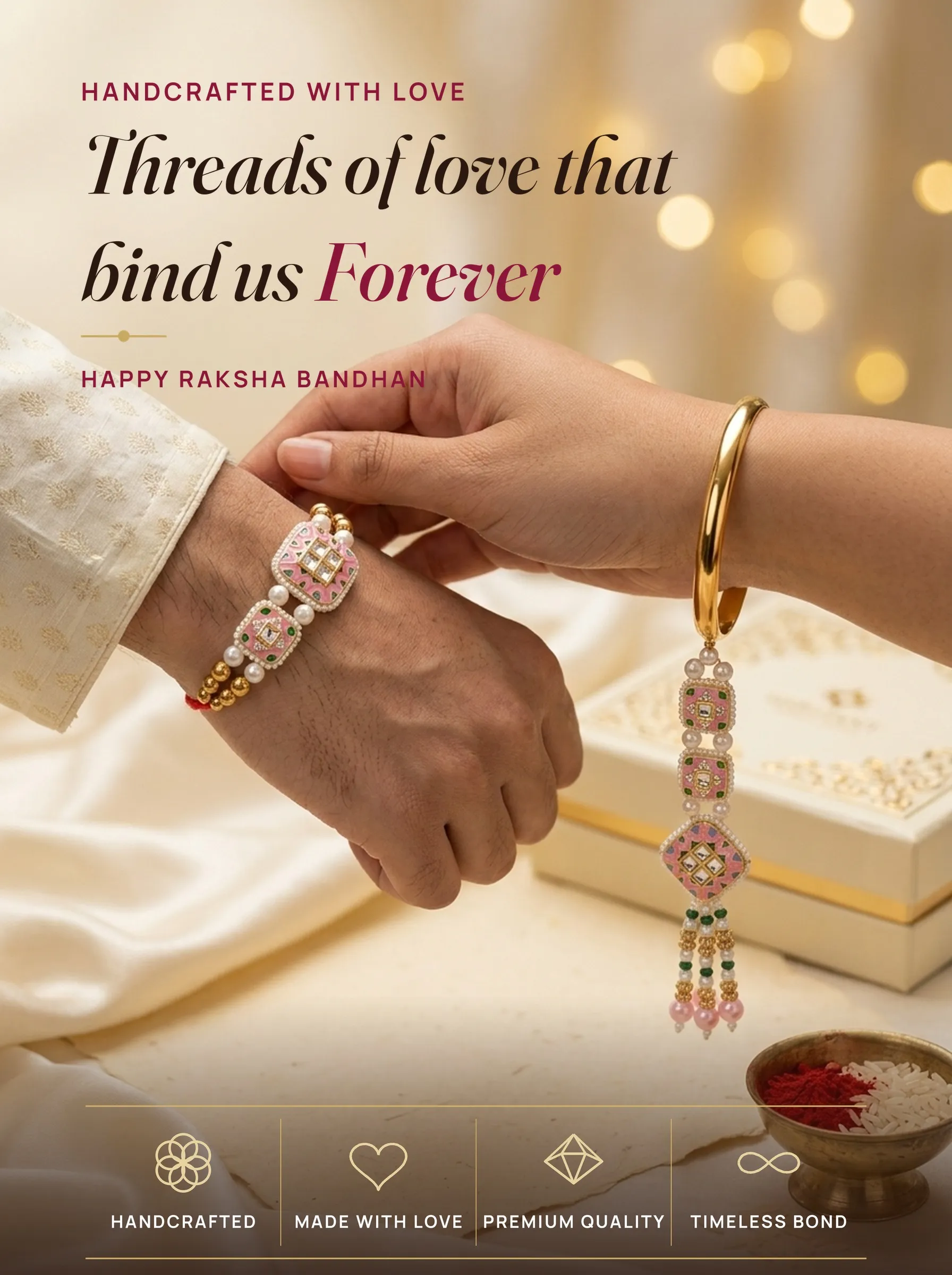 Pink Kundan Bhaiya-Bhabhi Set