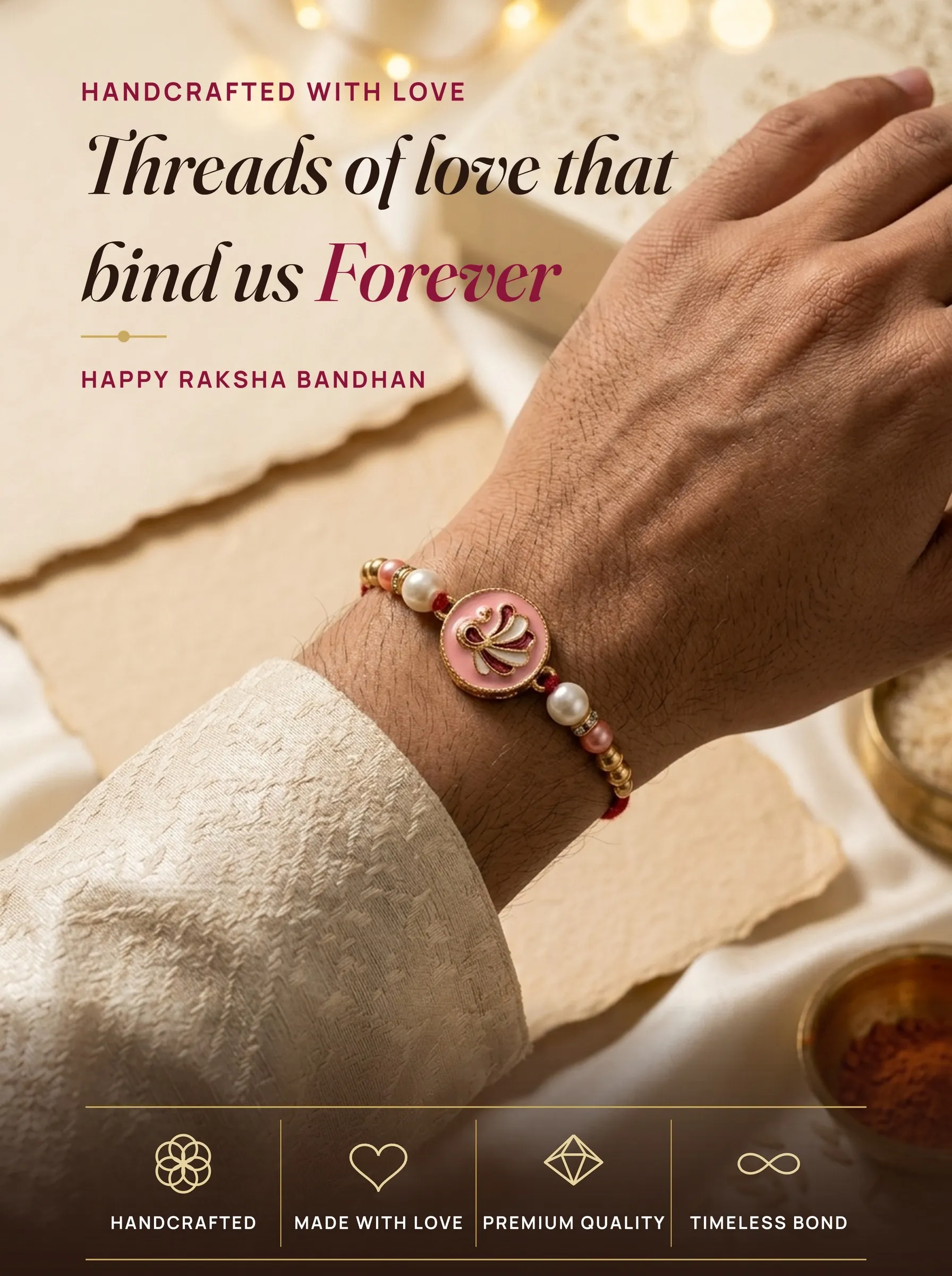 Pink Meenakari Swan Pearl Rakhi – handmade Meenakari rakhi from Bikaner by Arihant Novelty