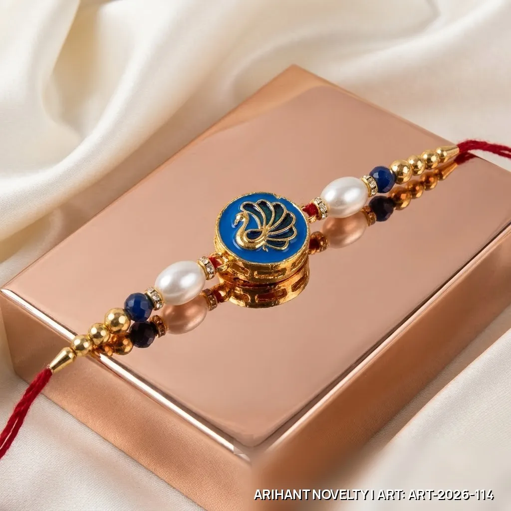 Blue Meenakari Swan Pearl Rakhi