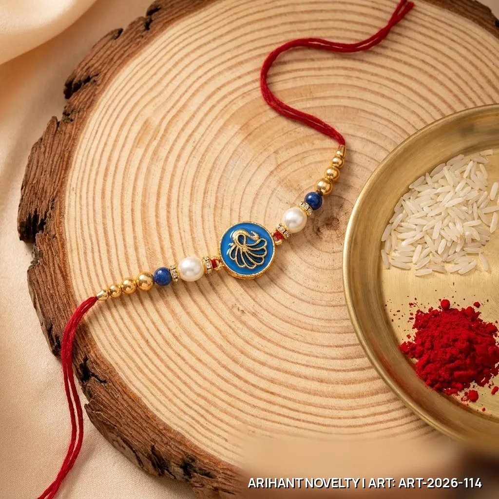 Blue Meenakari Swan Pearl Rakhi