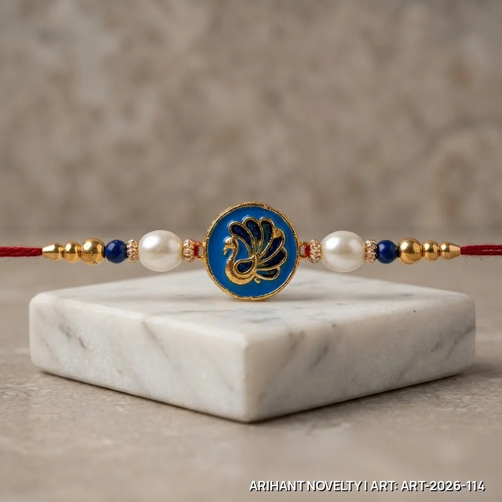 Blue Meenakari Swan Pearl Rakhi