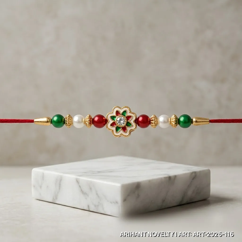 Red-Green Meenakari Flower Rakhi – handmade Meenakari rakhi from Bikaner by Arihant Novelty