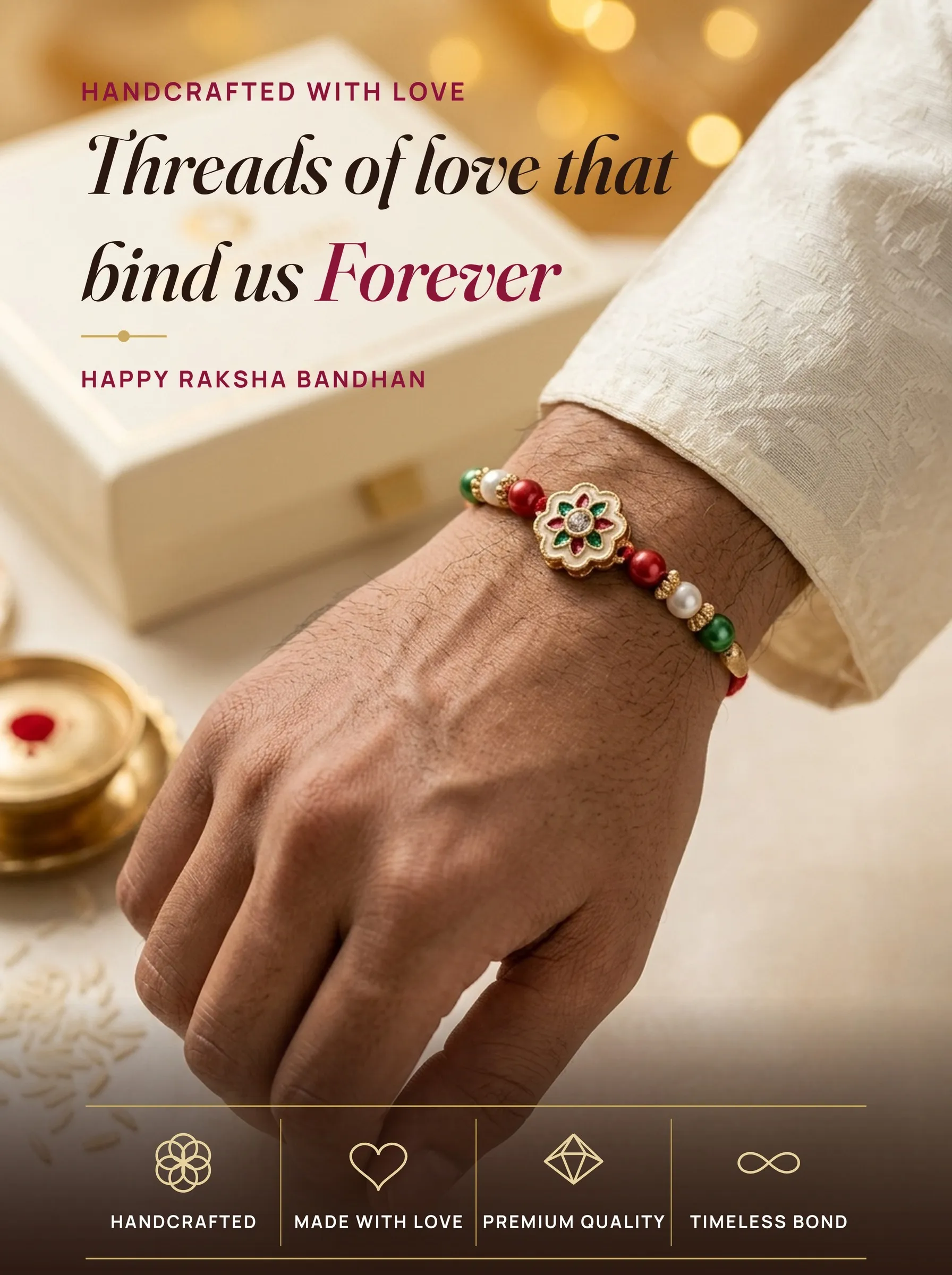 Red-Green Meenakari Flower Rakhi – handmade Meenakari rakhi from Bikaner by Arihant Novelty