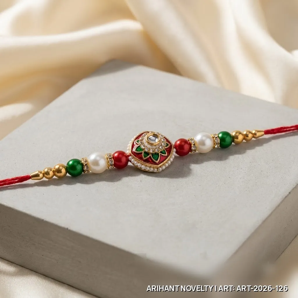 Red-Green Meenakari Shield Rakhi