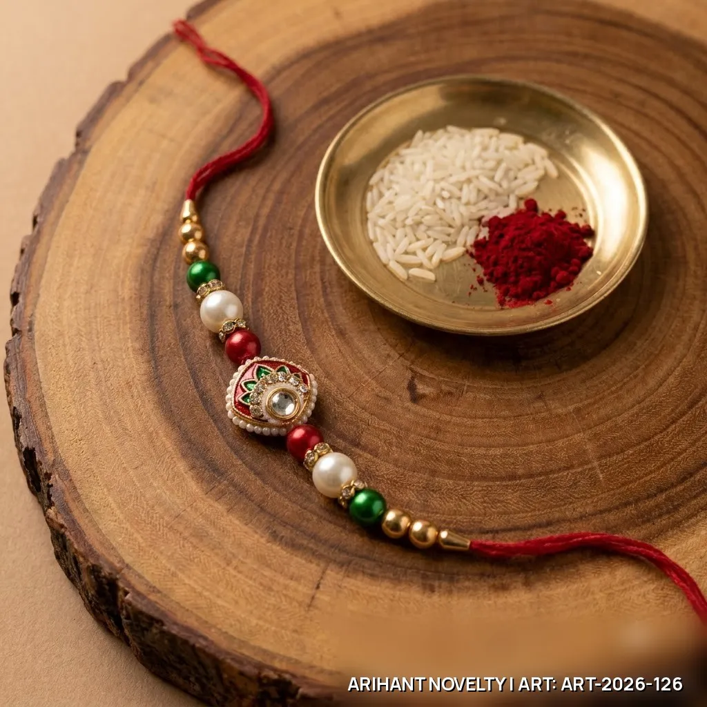 Red-Green Meenakari Shield Rakhi