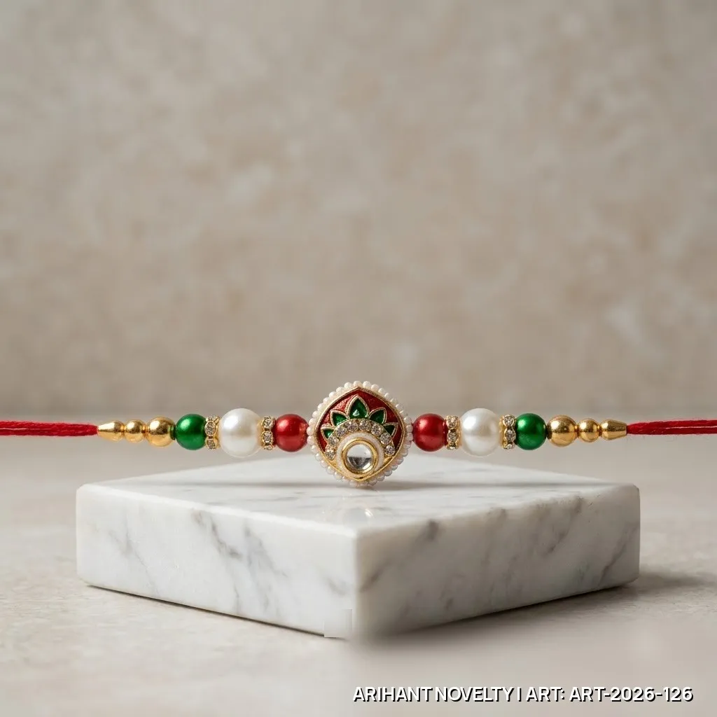Red-Green Meenakari Shield Rakhi