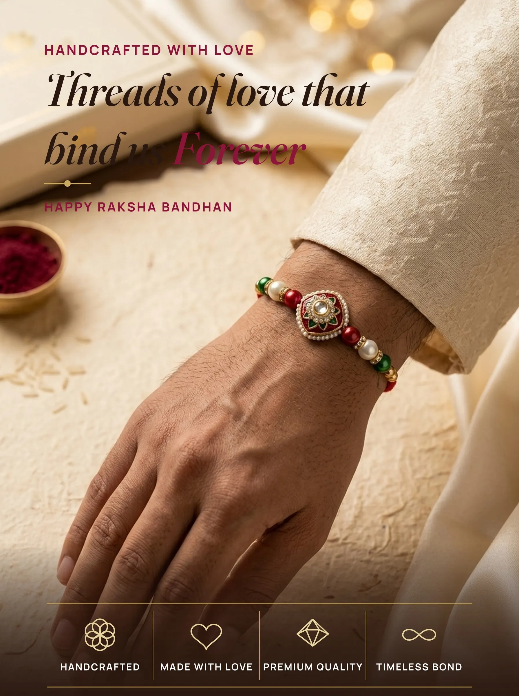 Red-Green Meenakari Shield Rakhi