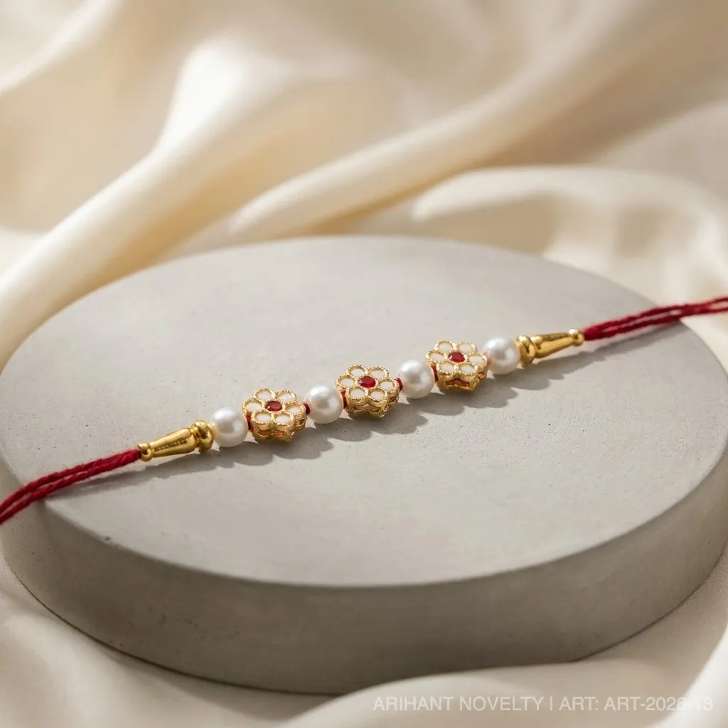 Pearl & Meenakari Bloom – handmade Meenakari rakhi from Bikaner by Arihant Novelty