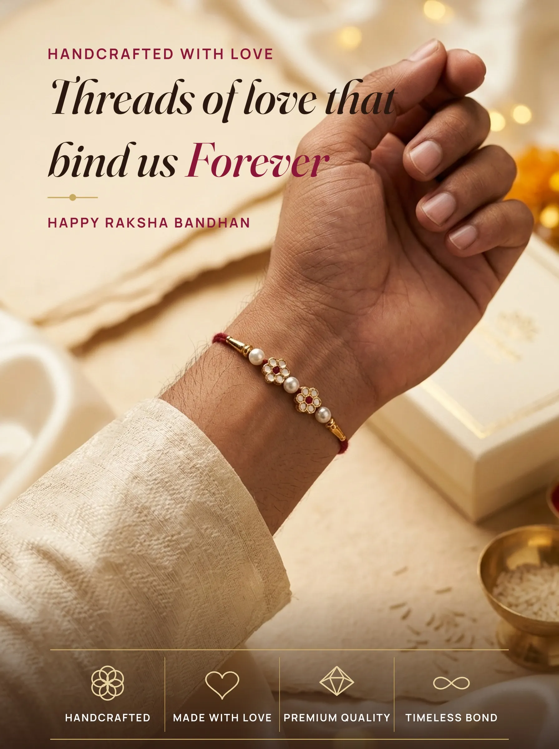 Pearl & Meenakari Bloom – handmade Meenakari rakhi from Bikaner by Arihant Novelty