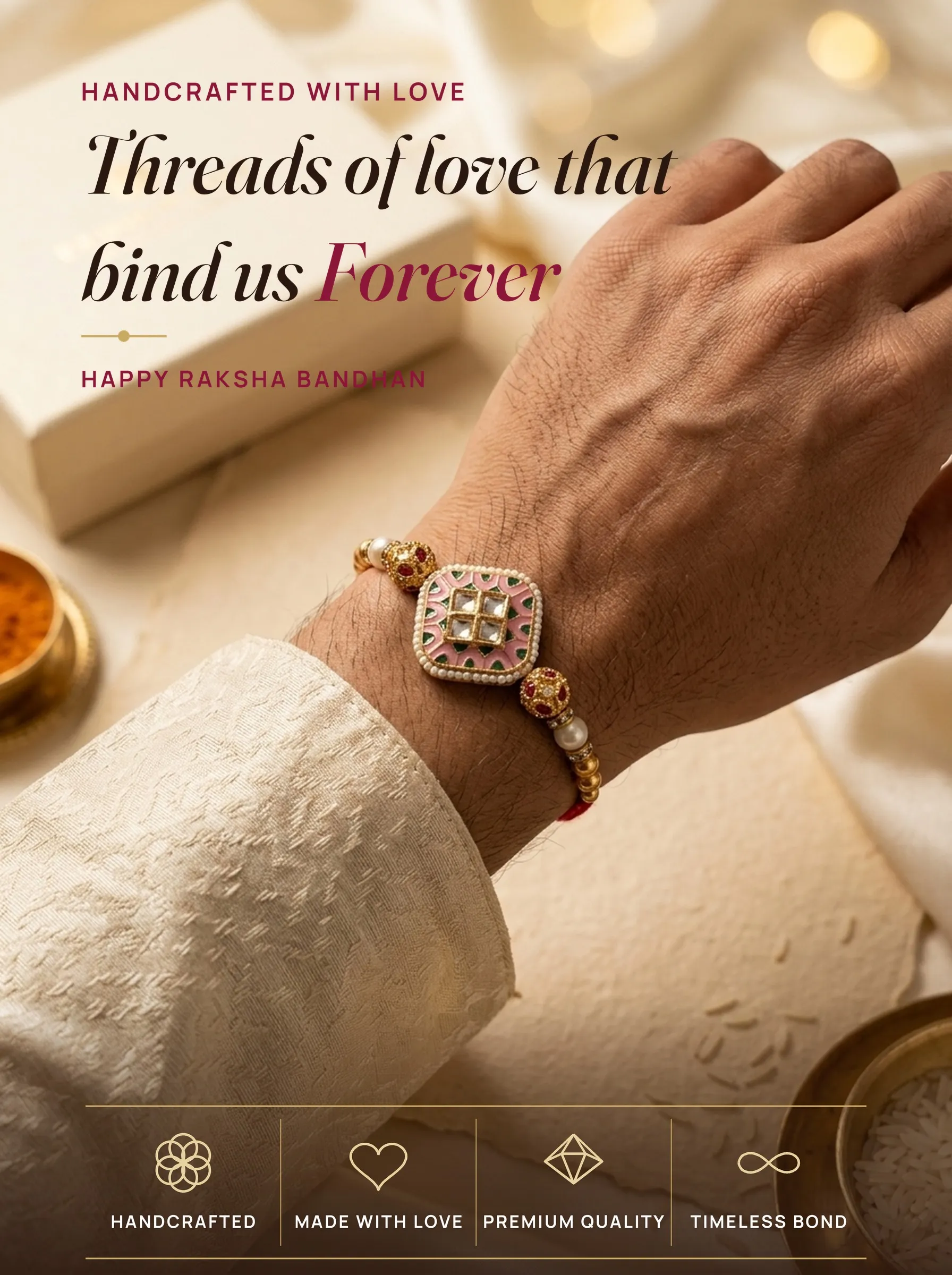 Pink Meenakari Window Kundan Rakhi – handmade Meenakari rakhi from Bikaner by Arihant Novelty