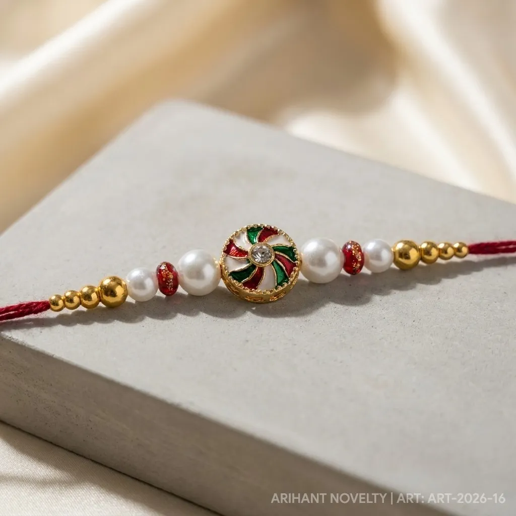 Teal Star Meenakari Pearl – handmade Meenakari rakhi from Bikaner by Arihant Novelty