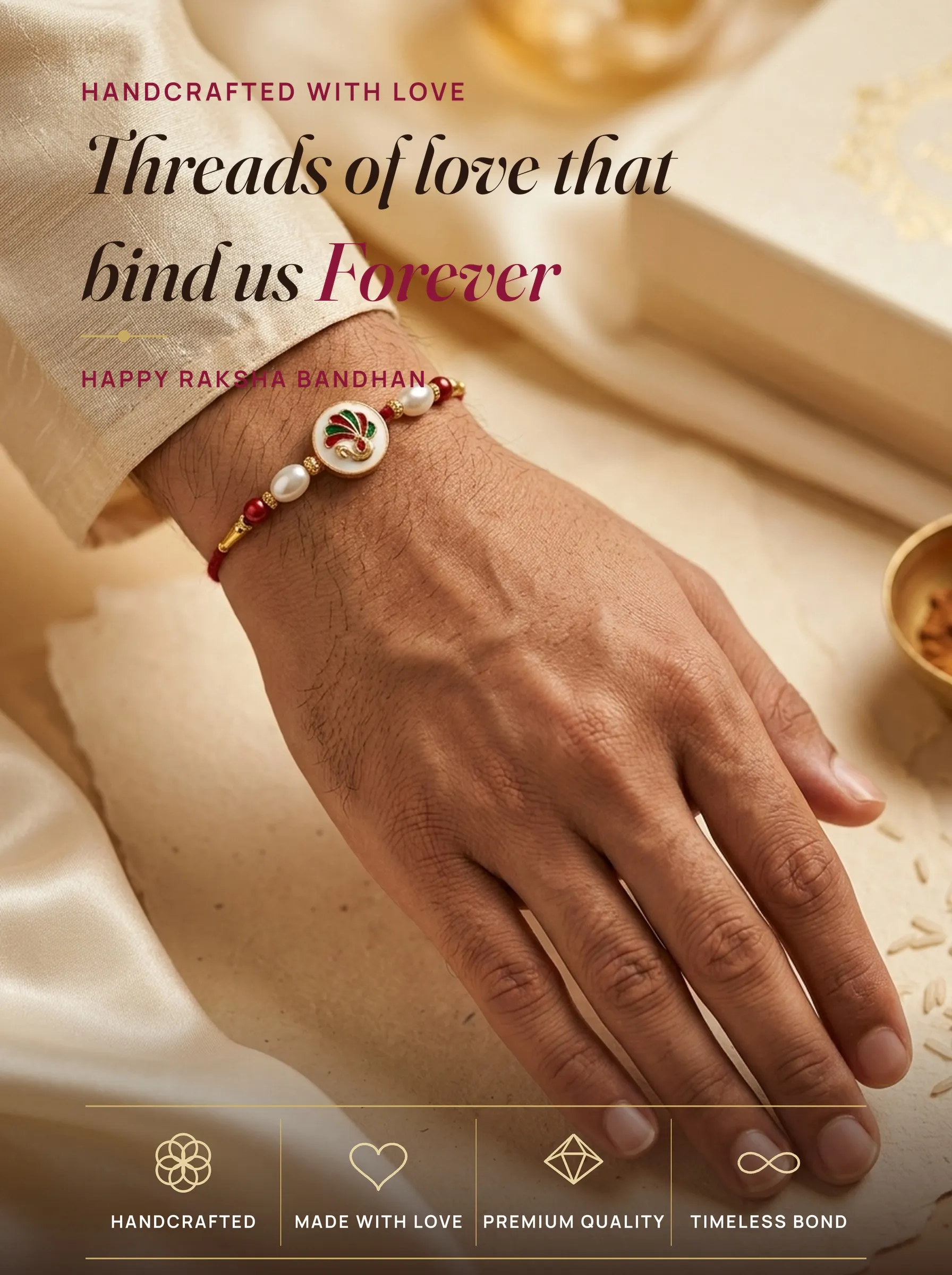 Sunburst CZ Pearl Rakhi – handmade Kundan rakhi from Bikaner by Arihant Novelty