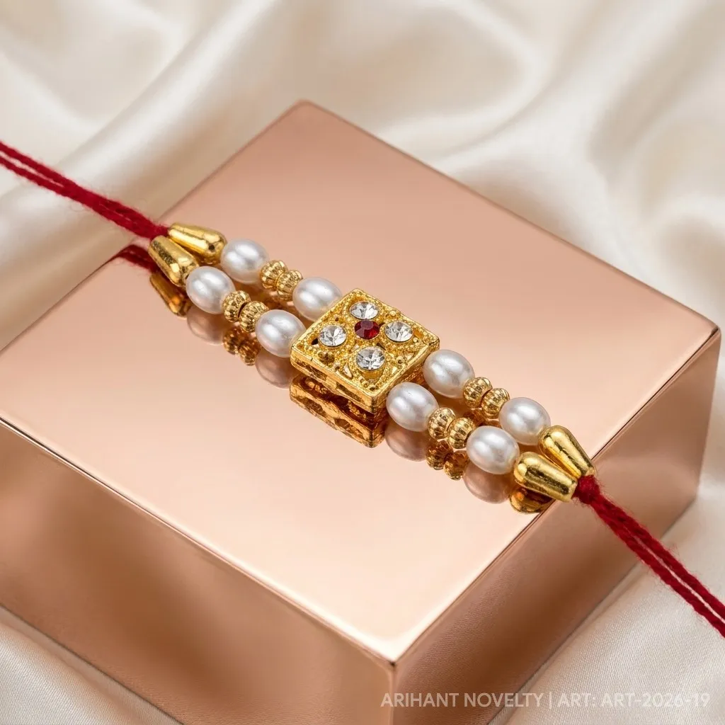Ruby Dot White Pearl Rakhi view 2