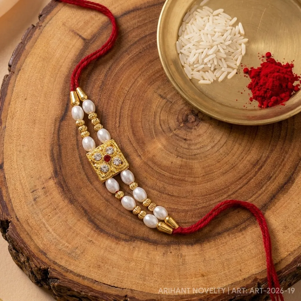 Ruby Dot White Pearl Rakhi view 3