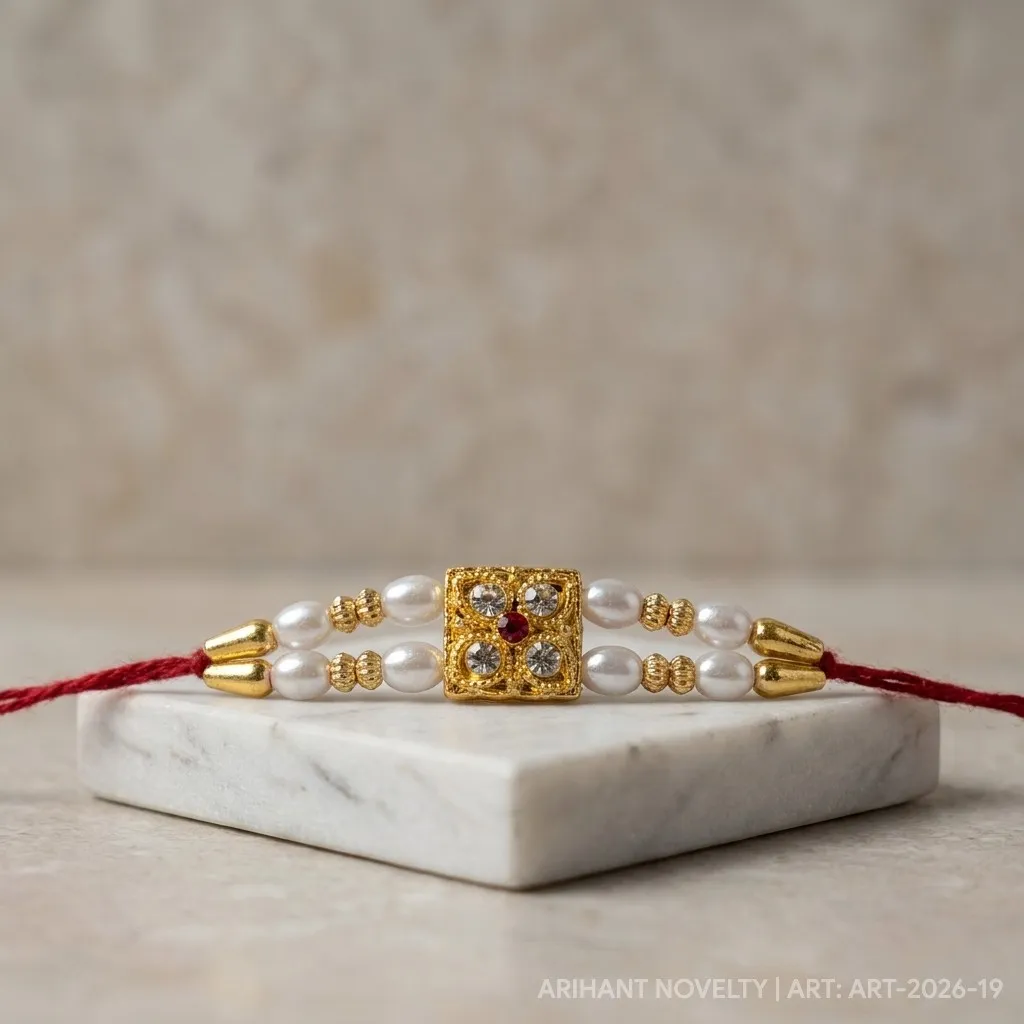 Ruby Dot White Pearl Rakhi view 4
