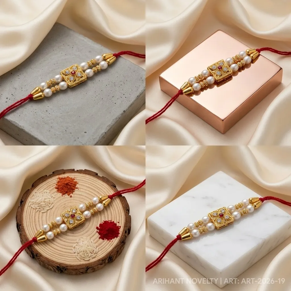 Ruby Dot White Pearl Rakhi view 5