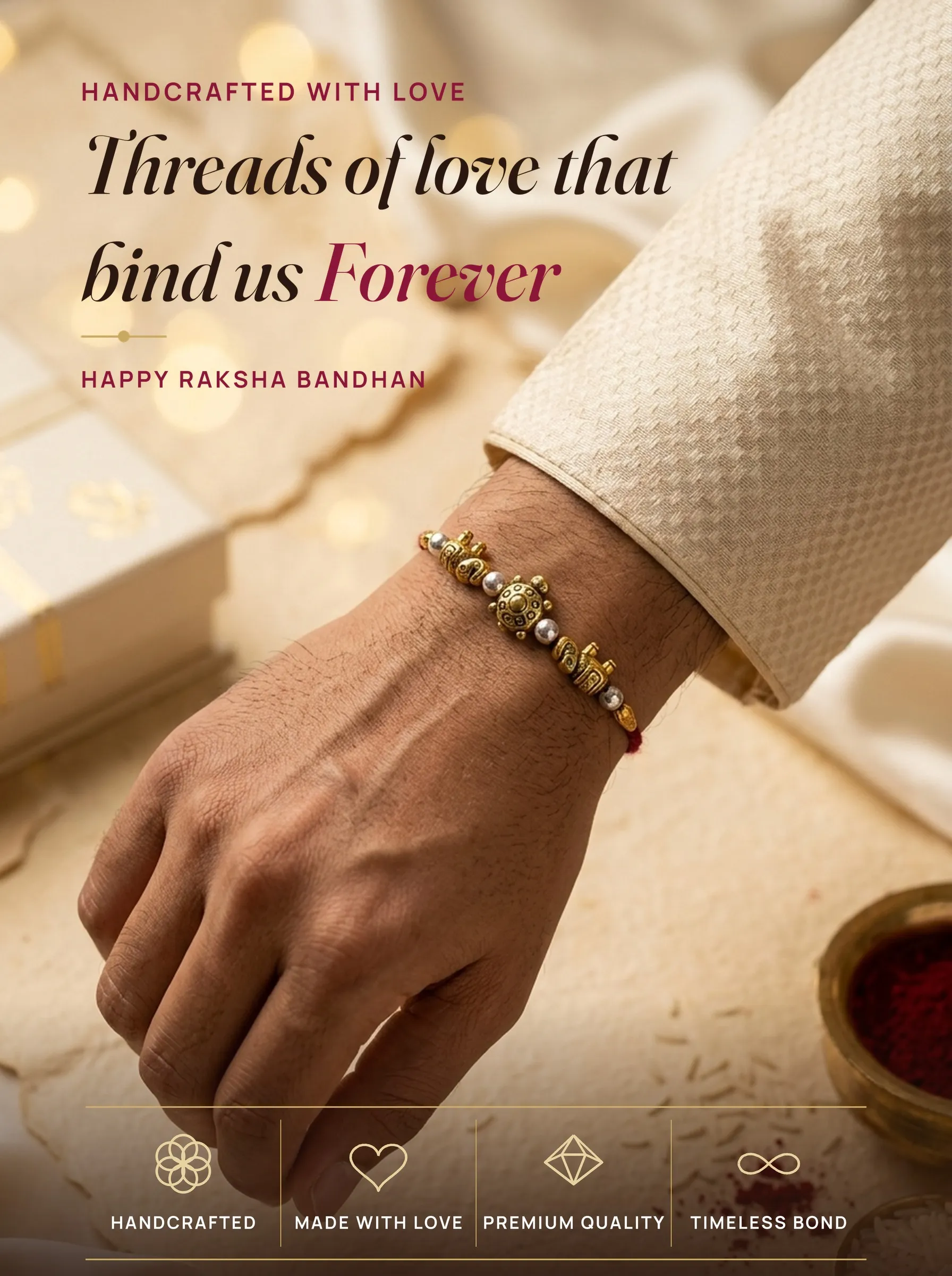 Gold Elephant & Turtle Blessings – handmade Traditional rakhi from Bikaner by Arihant Novelty