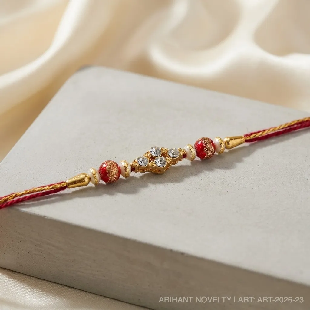Indigo Petal Disc Pearl Rakhi – handmade Meenakari rakhi from Bikaner by Arihant Novelty