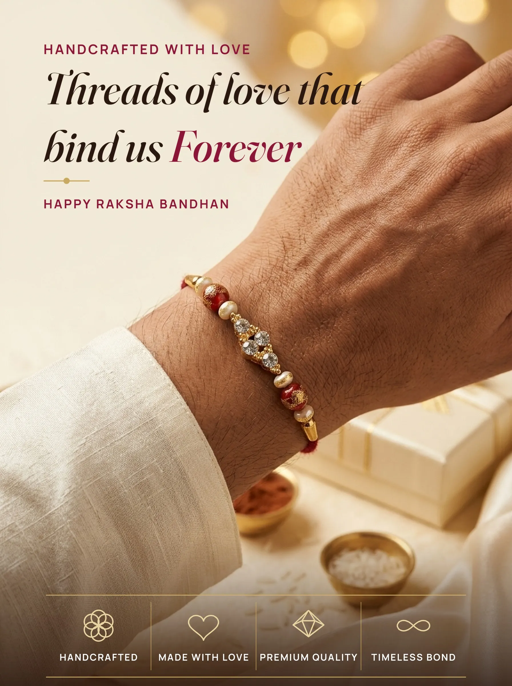Indigo Petal Disc Pearl Rakhi – handmade Meenakari rakhi from Bikaner by Arihant Novelty