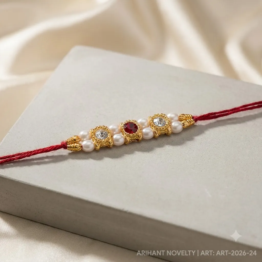 White-Red CZ Pearl Rakhi