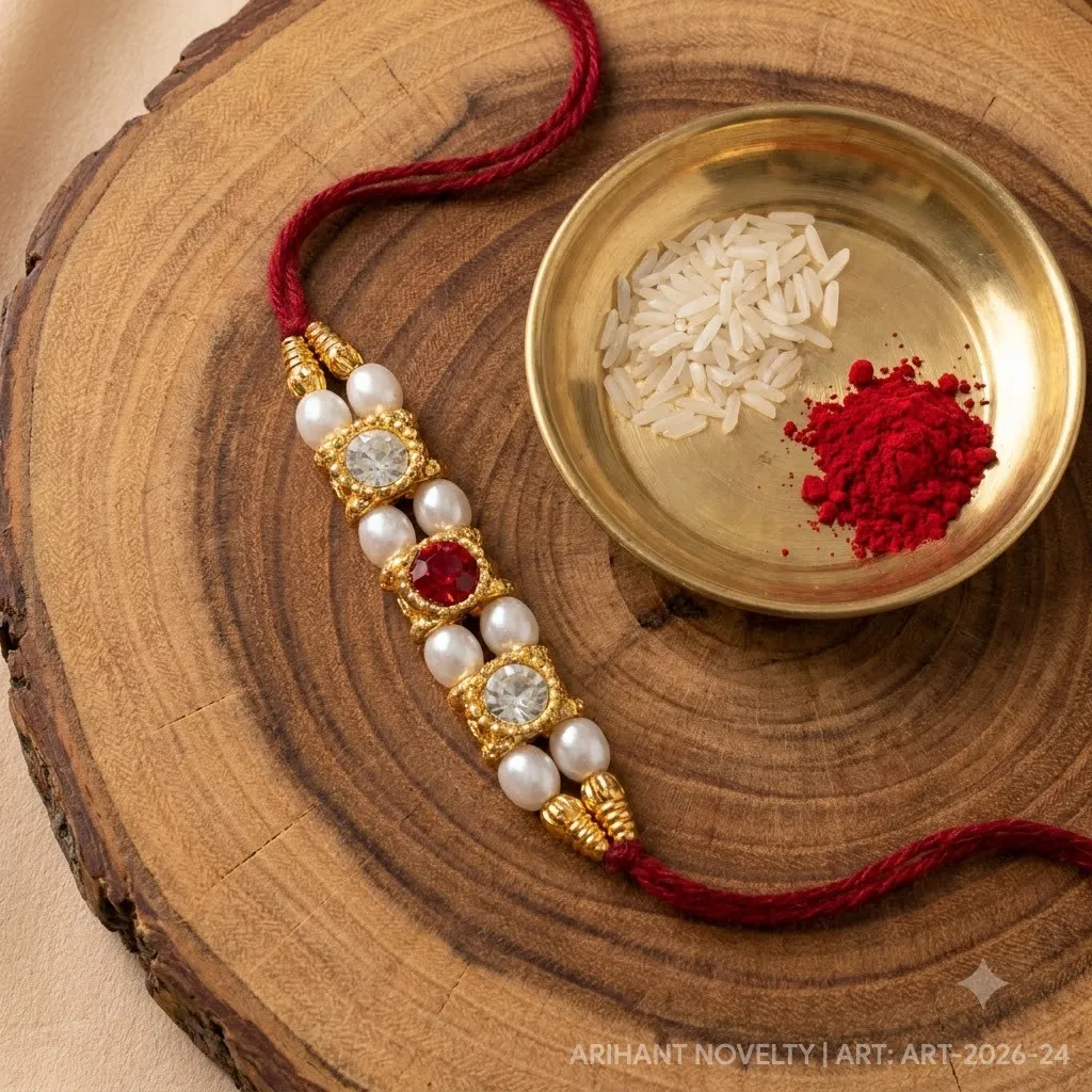 White-Red CZ Pearl Rakhi