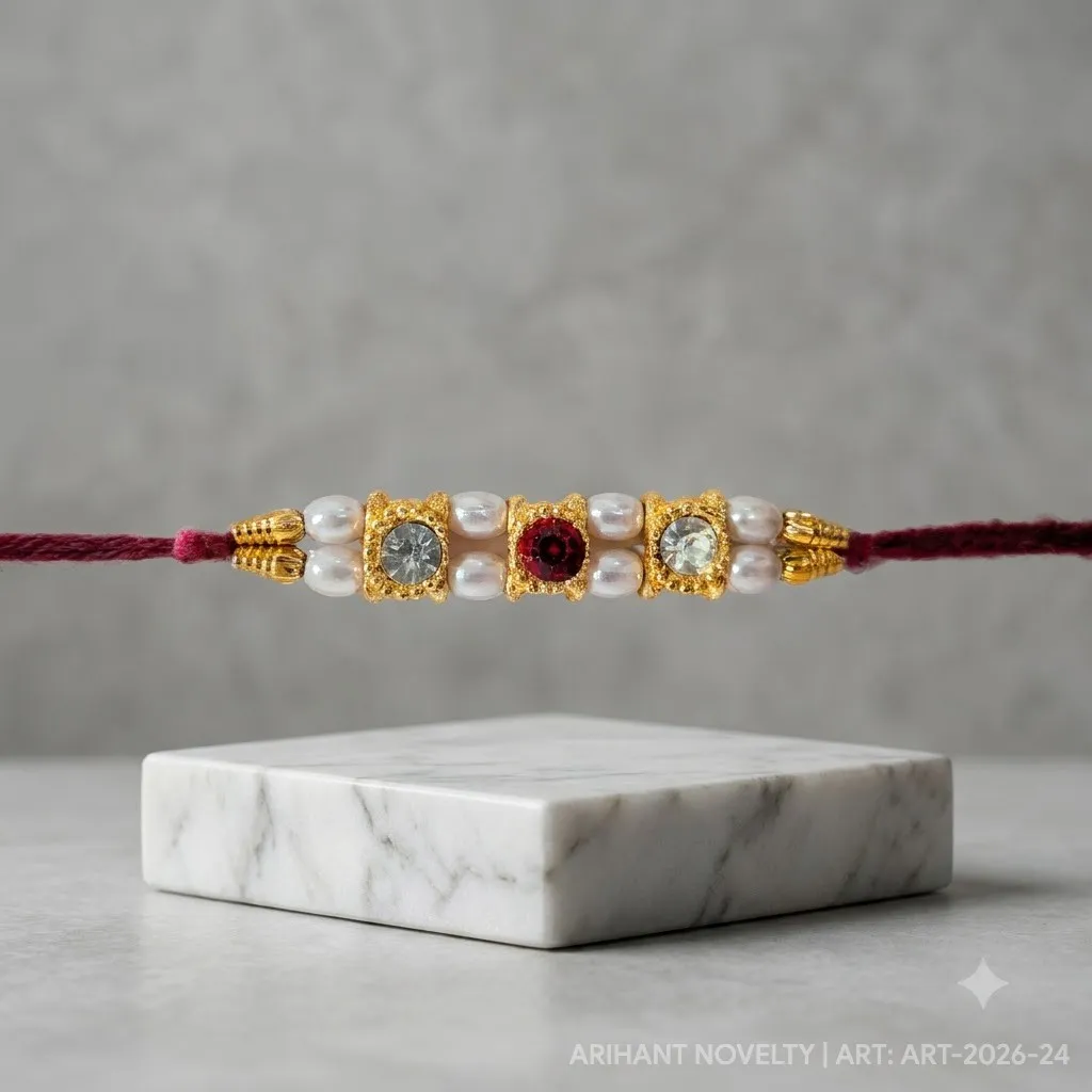 White-Red CZ Pearl Rakhi