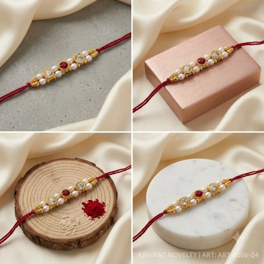 White-Red CZ Pearl Rakhi