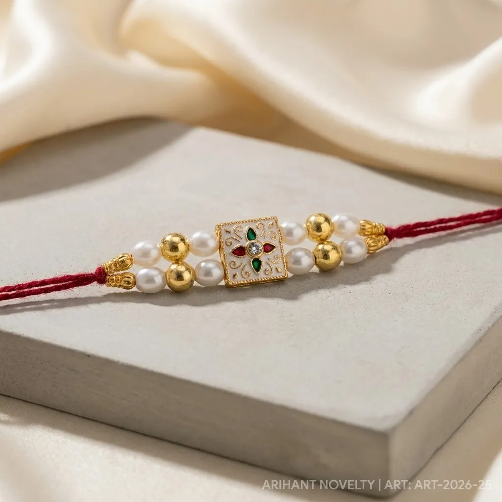 Blue Star & Pearl Statement – handmade Meenakari rakhi from Bikaner by Arihant Novelty