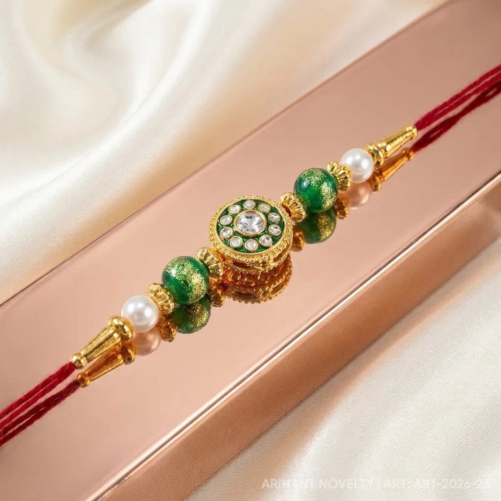 Red Meenakari Bead Rakhi view 2