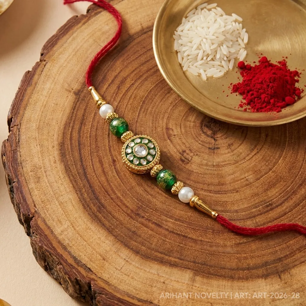 Red Meenakari Bead Rakhi view 3