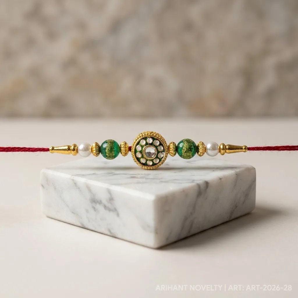 Red Meenakari Bead Rakhi view 4